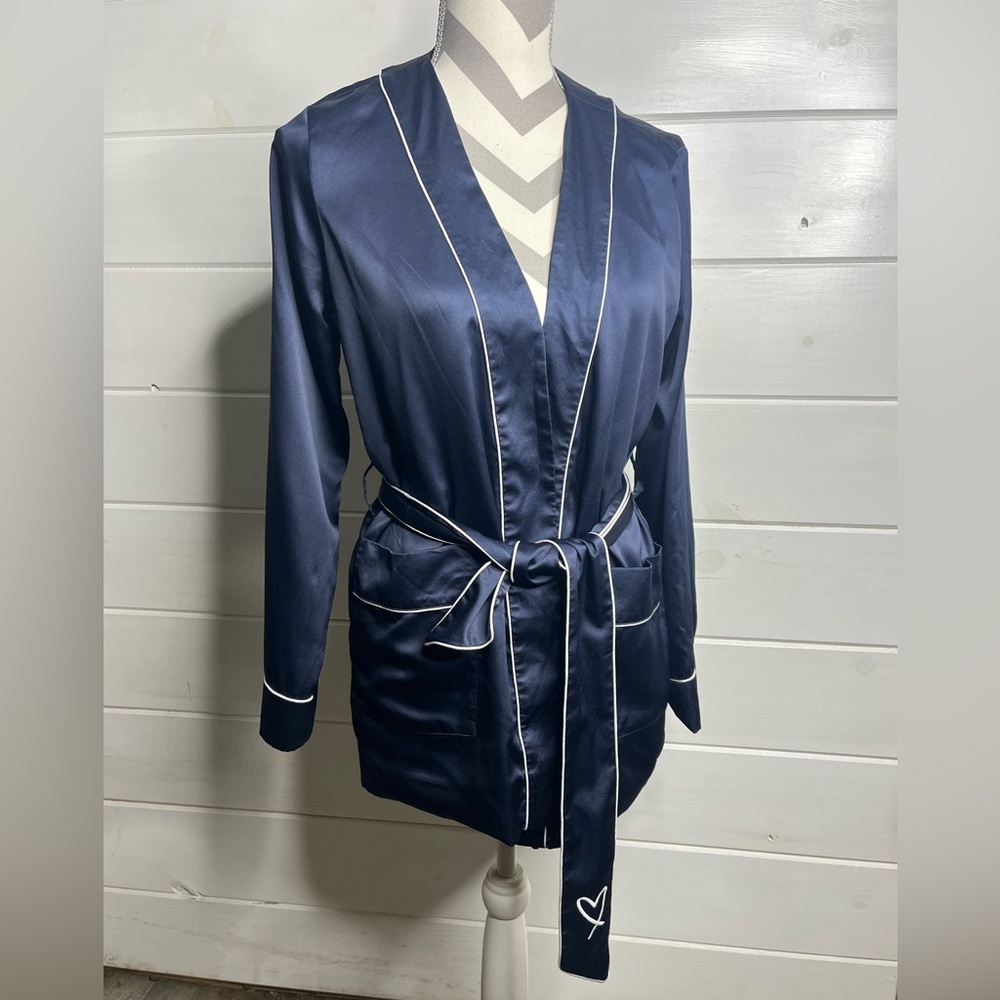 Victoria's Secret Midnight Blue Satin Belted Robe XS